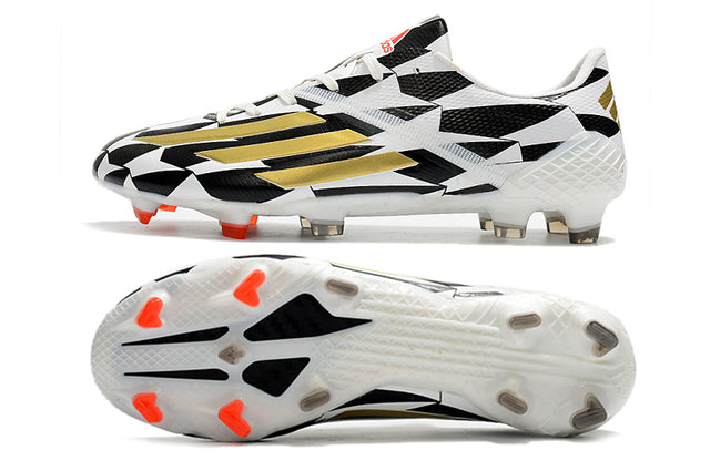 Chuteira Adidas F50 X Ghosted.1 FG - Branco/Preto/Dourado