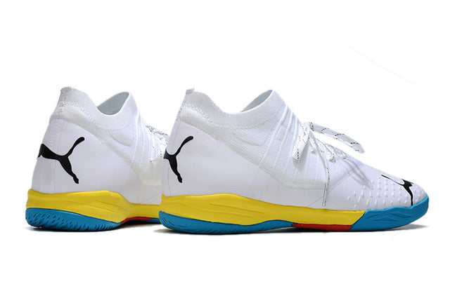 Chuteira Puma Future Z 1.3 Pro Cage - Branco/Azul/Amarelo