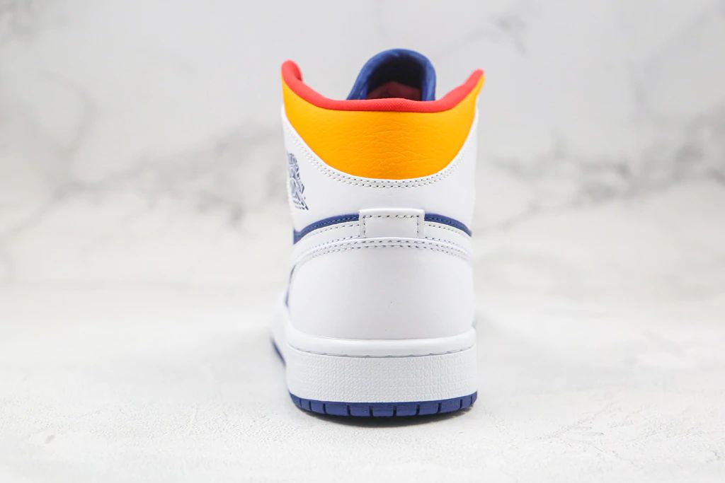 Tênis Nike Air Jordan 1 Mid White Laser Orange Deep Royal Blue