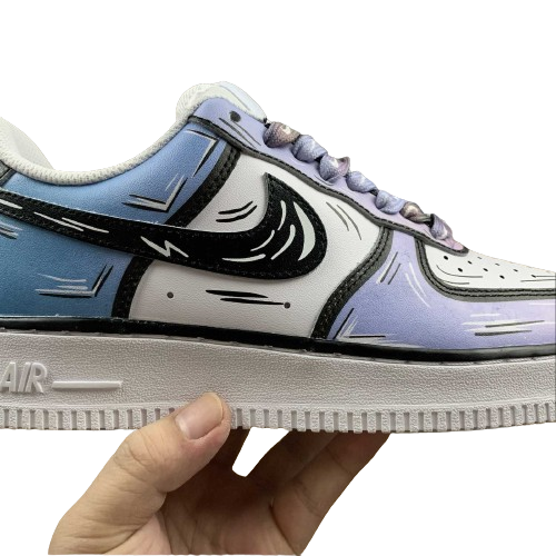 Tênis Nike Air Force 1 light blue and purple Cartoon
